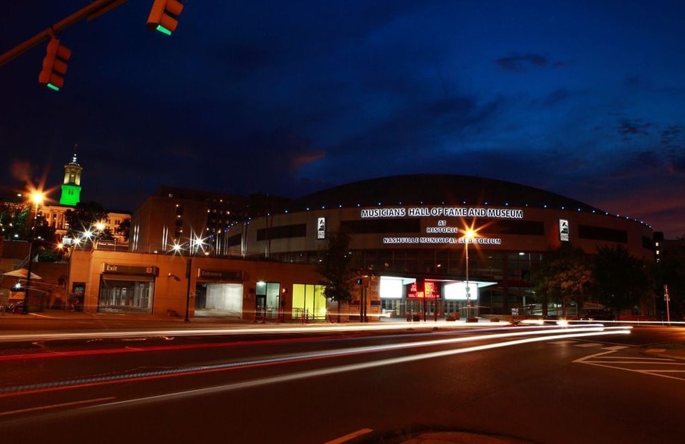 Musicians hall of fame at night