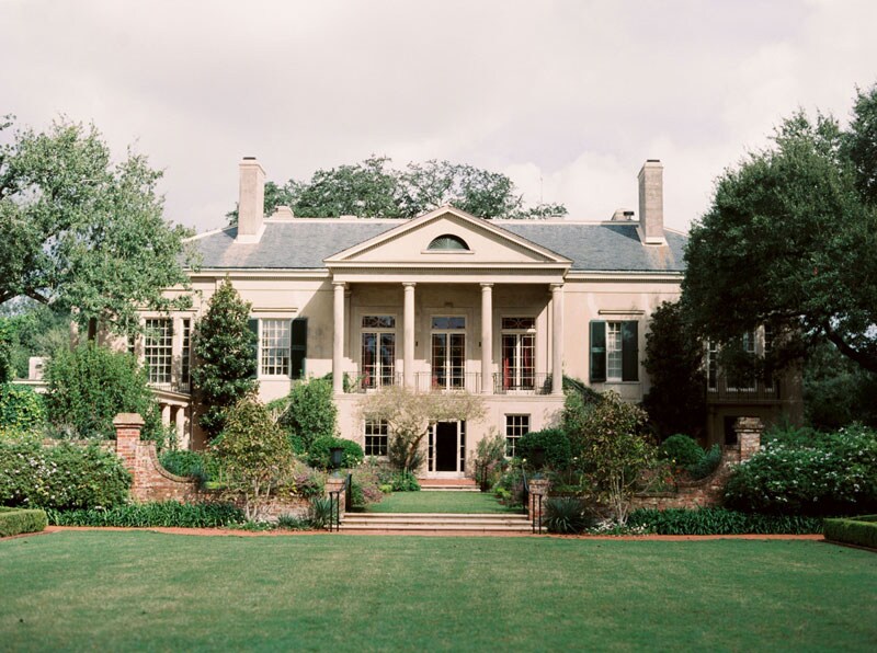 View of front lawn and mansion at Longue Vue House & Gardens